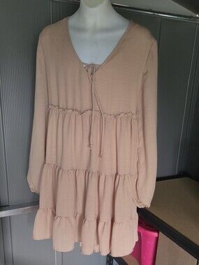 Peach Love California Peach Tiered Long-Sleeve Dress with Front Tie